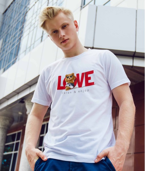 Мъжка тениска с щампа Мечета LOVE
